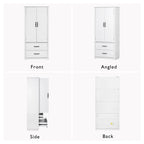 Armoire de garde-manger autoportante marron/blanc avec 2 tiroirs, 180 cm de haut