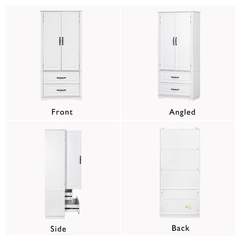 Armoire de garde-manger autoportante marron/blanc avec 2 tiroirs, 180 cm de haut