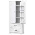Armoire de garde-manger autoportante marron/blanc avec 2 tiroirs, 180 cm de haut