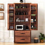 Armoire de garde-manger autoportante marron/blanc avec 2 tiroirs, 180 cm de haut