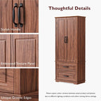 Armoire de garde-manger autoportante marron/blanc avec 2 tiroirs, 180 cm de haut
