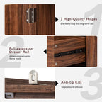Armoire de garde-manger autoportante marron/blanc avec 2 tiroirs, 180 cm de haut