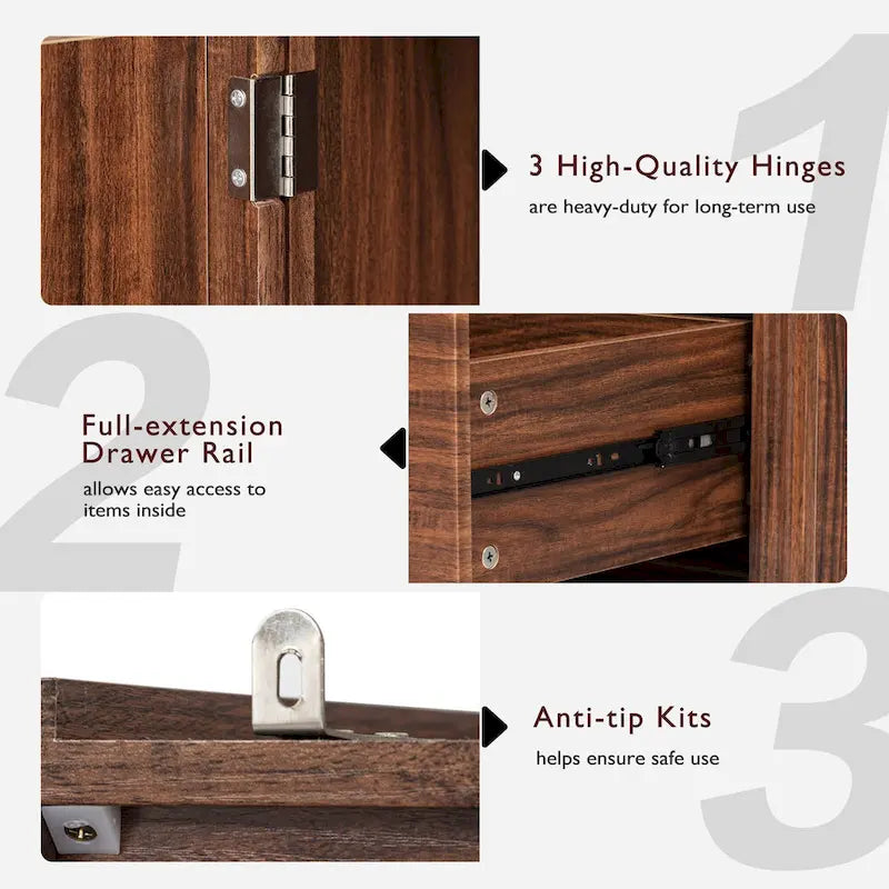 Armoire de garde-manger autoportante marron/blanc avec 2 tiroirs, 180 cm de haut