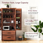 Armoire de garde-manger autoportante marron/blanc avec 2 tiroirs, 180 cm de haut