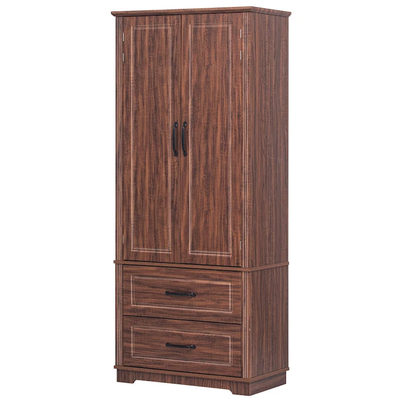 Armoire de garde-manger autoportante marron/blanc avec 2 tiroirs, 180 cm de haut