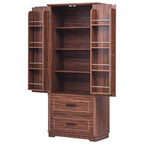 Armoire de garde-manger autoportante marron/blanc avec 2 tiroirs, 180 cm de haut