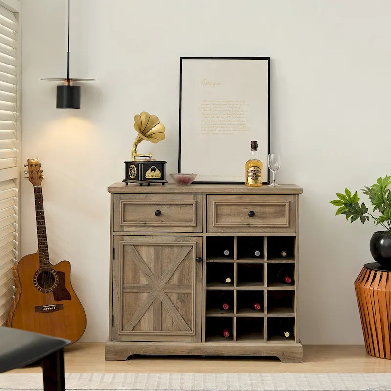 Buffet Cabinet with Storage Sideboard, Wine Bar Cabinet with Removable Wine Racks, Coffee Bar Cabinet with Adjustable Shelf