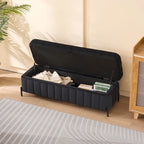 Banc de rangement en velours vert / noir / bleu marine / beige avec pieds en métal, assemblage par 1 personne