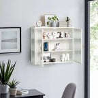 Buffet vitrine cannelé blanc / noir / vert menthe – 2 portes, 3 niveaux de rangement, montage 1 personne