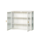 Buffet vitrine cannelé blanc / noir / vert menthe – 2 portes, 3 niveaux de rangement, montage 1 personne