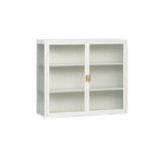 Buffet vitrine cannelé blanc / noir / vert menthe – 2 portes, 3 niveaux de rangement, montage 1 personne