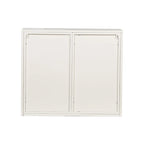 Buffet vitrine cannelé blanc / noir / vert menthe – 2 portes, 3 niveaux de rangement, montage 1 personne