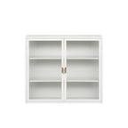 Buffet vitrine cannelé blanc / noir / vert menthe – 2 portes, 3 niveaux de rangement, montage 1 personne