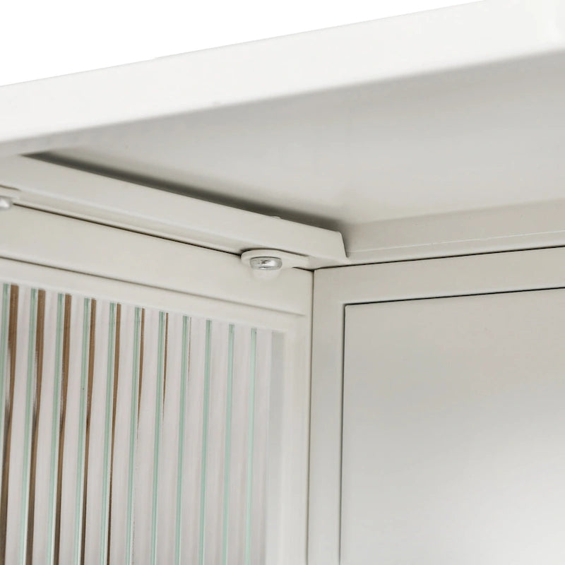 Buffet vitrine cannelé blanc / noir / vert menthe – 2 portes, 3 niveaux de rangement, montage 1 personne