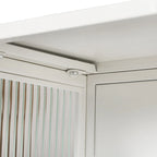 Buffet vitrine cannelé blanc / noir / vert menthe – 2 portes, 3 niveaux de rangement, montage 1 personne