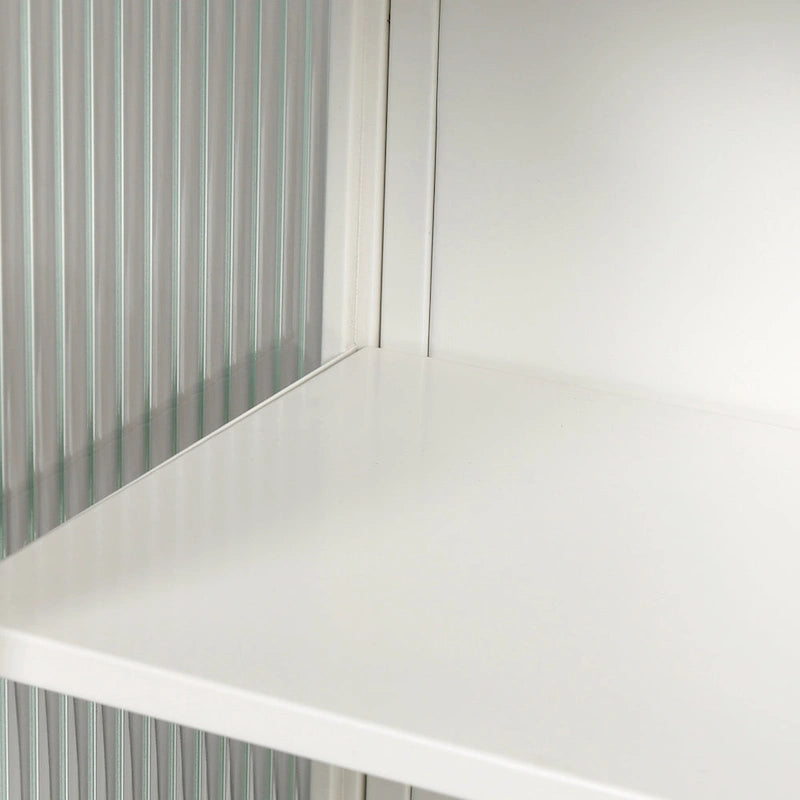 Buffet vitrine cannelé blanc / noir / vert menthe – 2 portes, 3 niveaux de rangement, montage 1 personne