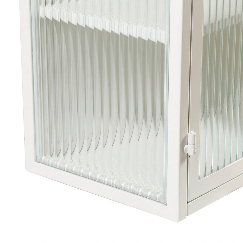 Buffet vitrine cannelé blanc / noir / vert menthe – 2 portes, 3 niveaux de rangement, montage 1 personne