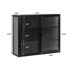 Buffet vitrine cannelé blanc / noir / vert menthe – 2 portes, 3 niveaux de rangement, montage 1 personne