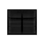 Buffet vitrine cannelé blanc / noir / vert menthe – 2 portes, 3 niveaux de rangement, montage 1 personne