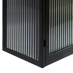 Buffet vitrine cannelé blanc / noir / vert menthe – 2 portes, 3 niveaux de rangement, montage 1 personne