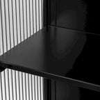 Buffet vitrine cannelé blanc / noir / vert menthe – 2 portes, 3 niveaux de rangement, montage 1 personne