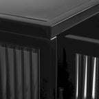 Buffet vitrine cannelé blanc / noir / vert menthe – 2 portes, 3 niveaux de rangement, montage 1 personne