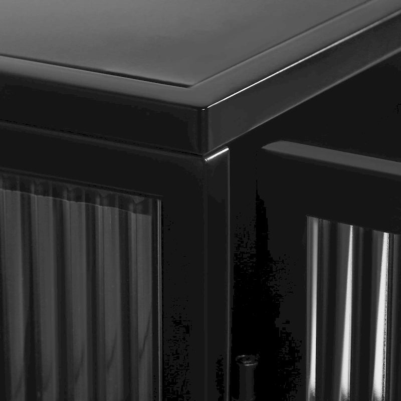 Buffet vitrine cannelé blanc / noir / vert menthe – 2 portes, 3 niveaux de rangement, montage 1 personne