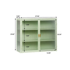Buffet vitrine cannelé blanc / noir / vert menthe – 2 portes, 3 niveaux de rangement, montage 1 personne