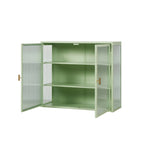 Buffet vitrine cannelé blanc / noir / vert menthe – 2 portes, 3 niveaux de rangement, montage 1 personne