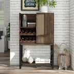 Vaisselier de cuisine rustique en chêne recyclé avec casier à vin, étagères ouvertes, meuble de rangement – 1 personne