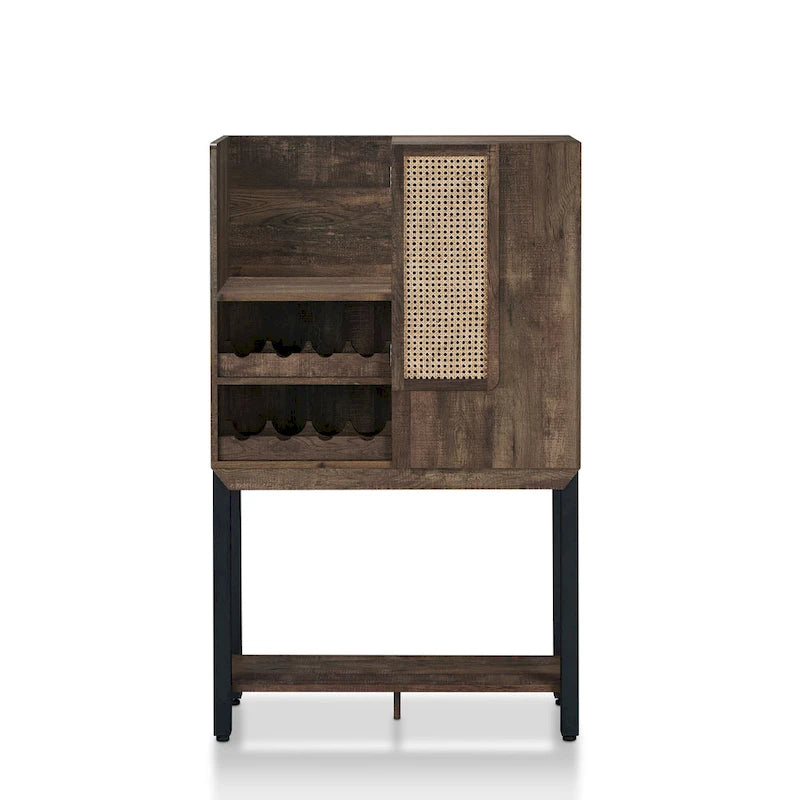 Vaisselier de cuisine rustique en chêne recyclé avec casier à vin, étagères ouvertes, meuble de rangement – 1 personne