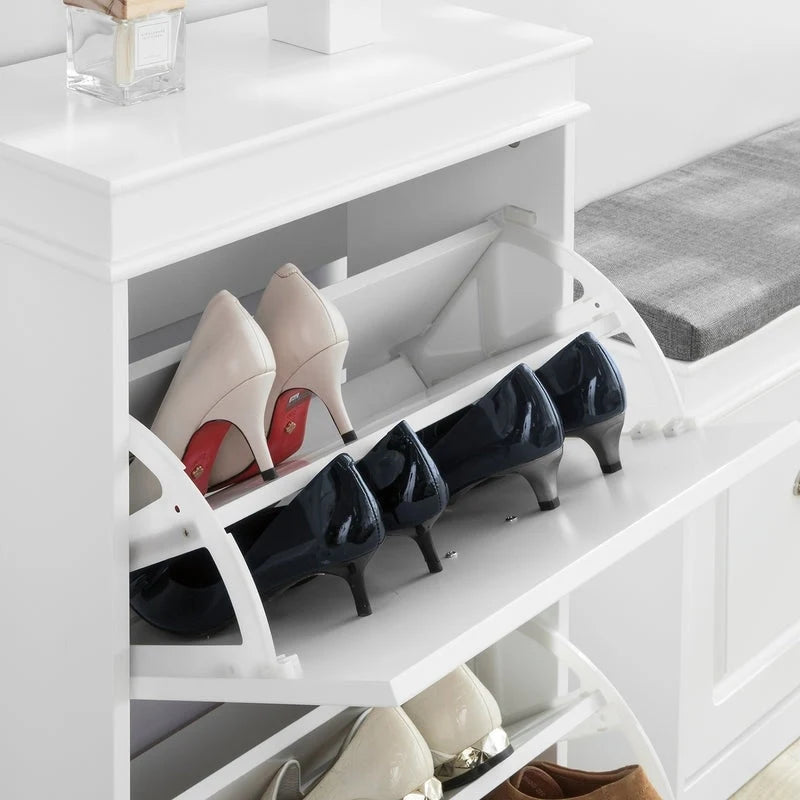 Meuble à chaussures basculant à 2 tiroirs pour 1 personne, blanc/noir