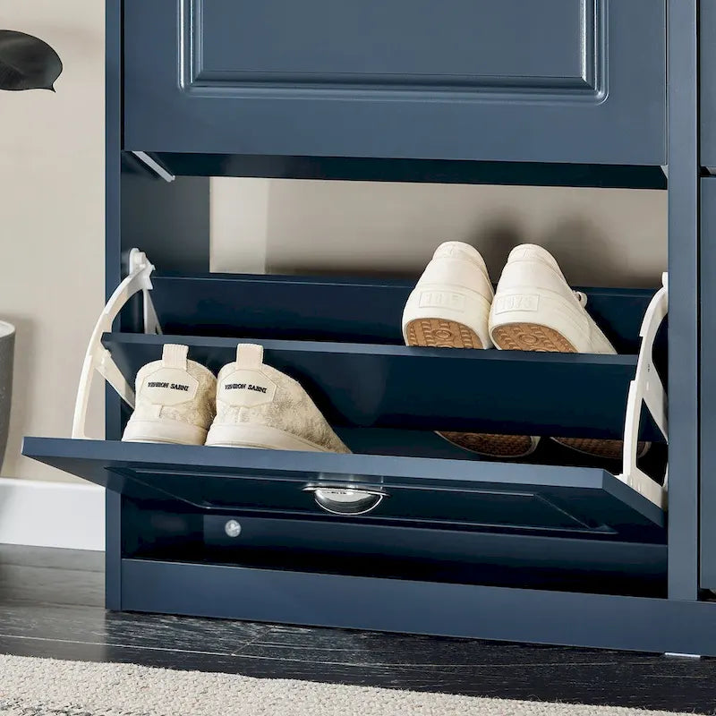 Meuble à chaussures basculant à 2 tiroirs pour 1 personne, blanc/noir