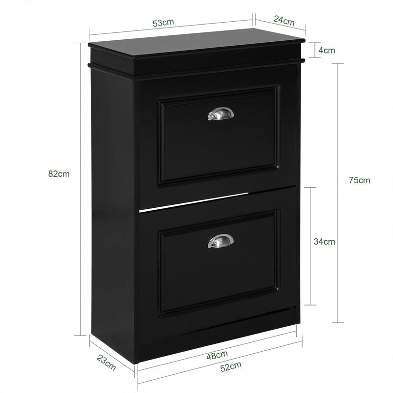 Meuble à chaussures basculant à 2 tiroirs pour 1 personne, blanc/noir