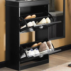 Meuble à chaussures basculant à 2 tiroirs pour 1 personne, blanc/noir