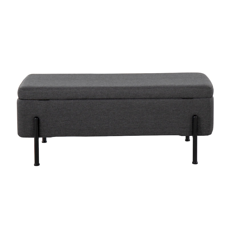Banc de rangement capitonné avec couvercle à charnière — Tissu/Velours/Similicuir, Base noire/dorée, 1 place