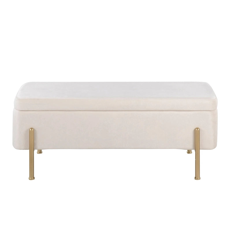 Banc de rangement capitonné avec couvercle à charnière — Tissu/Velours/Similicuir, Base noire/dorée, 1 place