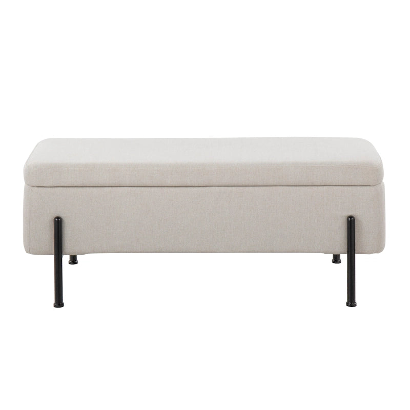Banc de rangement capitonné avec couvercle à charnière — Tissu/Velours/Similicuir, Base noire/dorée, 1 place