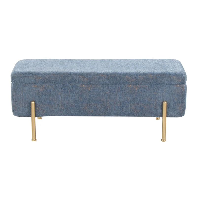 Banc de rangement capitonné avec couvercle à charnière — Tissu/Velours/Similicuir, Base noire/dorée, 1 place
