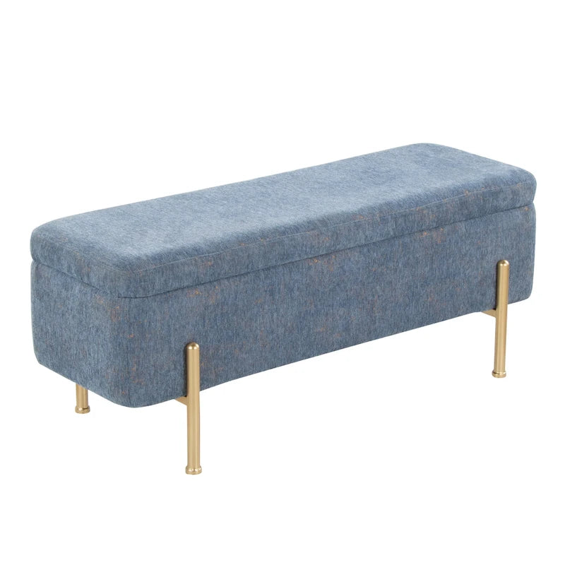 Banc de rangement capitonné avec couvercle à charnière — Tissu/Velours/Similicuir, Base noire/dorée, 1 place