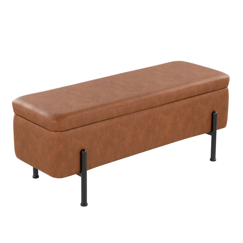 Banc de rangement capitonné avec couvercle à charnière — Tissu/Velours/Similicuir, Base noire/dorée, 1 place