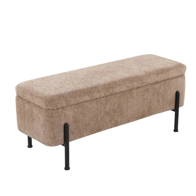 Banc de rangement capitonné avec couvercle à charnière — Tissu/Velours/Similicuir, Base noire/dorée, 1 place