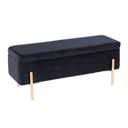 Banc de rangement capitonné avec couvercle à charnière — Tissu/Velours/Similicuir, Base noire/dorée, 1 place