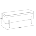 Banc de rangement capitonné avec couvercle à charnière — Tissu/Velours/Similicuir, Base noire/dorée, 1 place