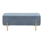 Banc de rangement capitonné avec couvercle à charnière — Tissu/Velours/Similicuir, Base noire/dorée, 1 place