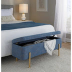 Banc de rangement capitonné avec couvercle à charnière — Tissu/Velours/Similicuir, Base noire/dorée, 1 place