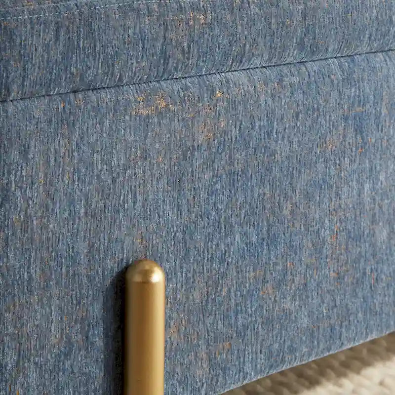 Banc de rangement capitonné avec couvercle à charnière — Tissu/Velours/Similicuir, Base noire/dorée, 1 place