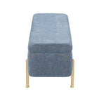 Banc de rangement capitonné avec couvercle à charnière — Tissu/Velours/Similicuir, Base noire/dorée, 1 place
