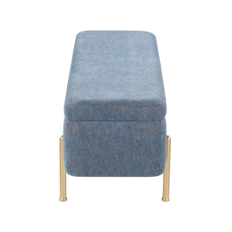 Banc de rangement capitonné avec couvercle à charnière — Tissu/Velours/Similicuir, Base noire/dorée, 1 place