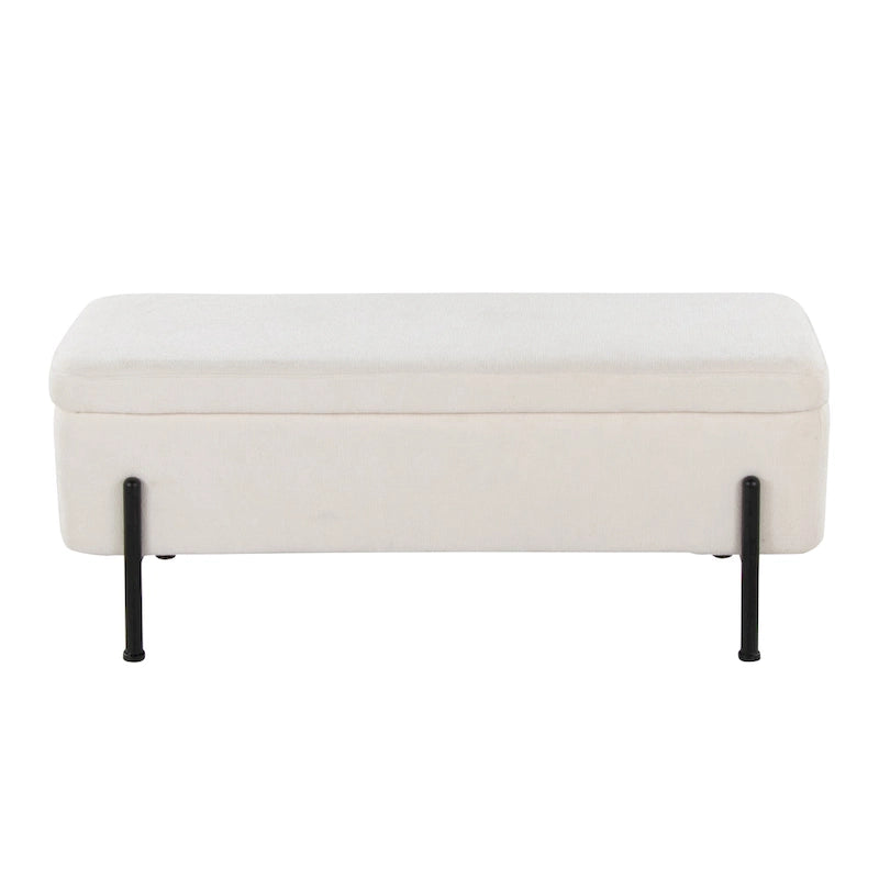 Banc de rangement capitonné avec couvercle à charnière — Tissu/Velours/Similicuir, Base noire/dorée, 1 place